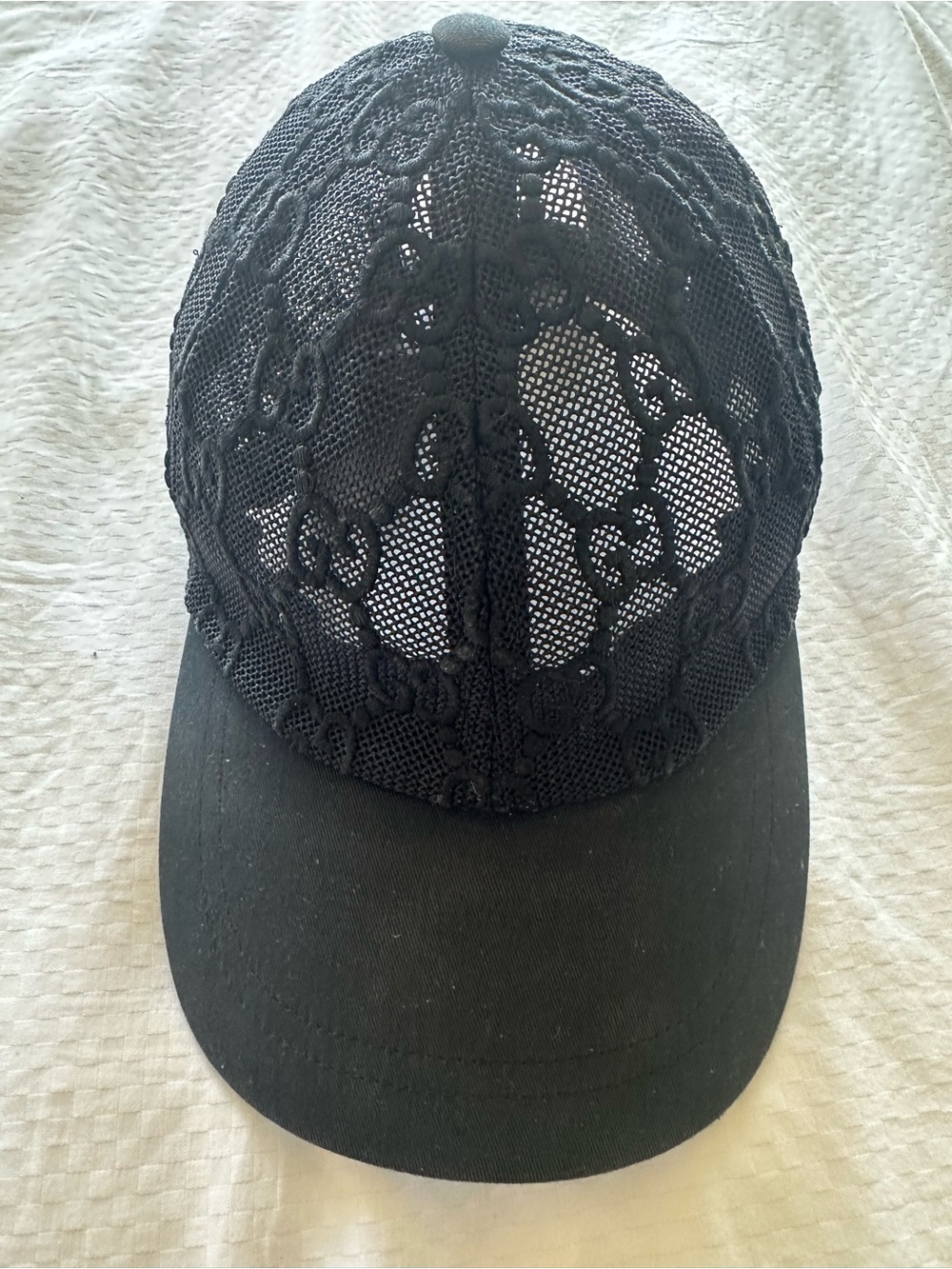 Gucci Black Lace Monogram Baseball Cap - Picture 2 of 6
